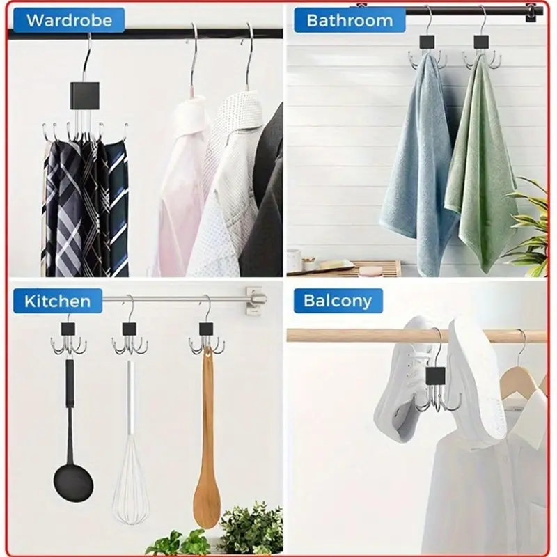 Rotating 6-claw Hook, 1 Count/2 Counts Multi-functional Rotating Hook for Coat, Hat, Scarf, Wardrobe Storage Hanger, Bag Storage Hook, Home Organizer, Household Items, Holder 6