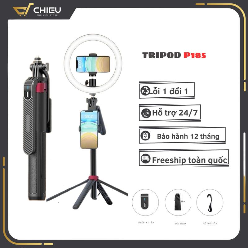Gậy chụp ảnh 4 chân - Tripod điện thoại livestream quay phim chụp ảnh kéo dài 180cm p185 có remote không dây Selfie phụ kiện chụp ảnh chân dung Phone