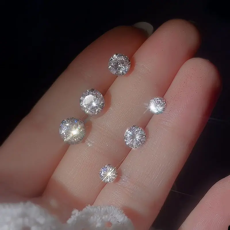Bông Tai Đinh tán Zircon Bốn Móng Bạc, Dành Cho Nam Và Nữ, Phong Cách Ngầu Đơn Giản Và Cổ Điển Ins, Siêu Lấp Lánh, Đen Trắng, Kim Cương Đơn, Đồ Trang Sức Tai, [S925] k07  bạc nụ  hôn  bạc  ti