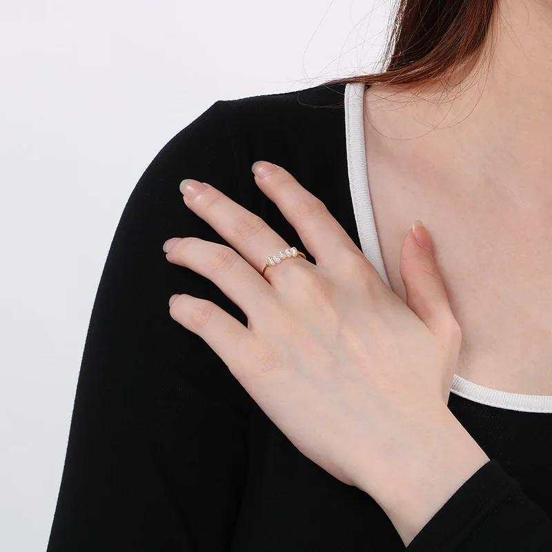 Product Introduction of Natural Freshwater Pearls Gold Color Stainless Steel Waterproof Thin Index Finger Ring for Women PVD Plated Charm Jewelry 2