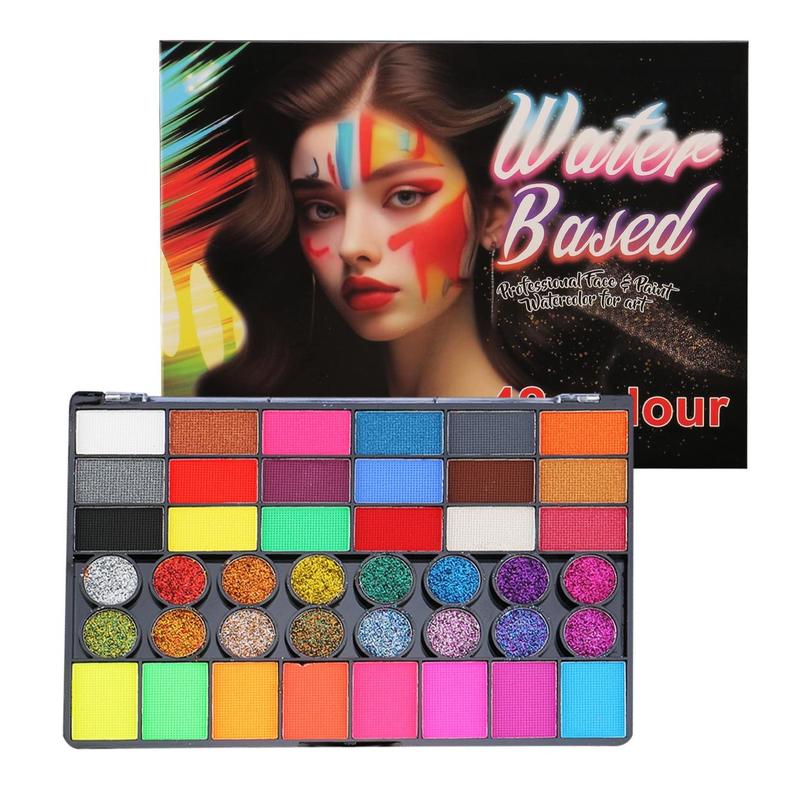 42 Color Water-soluble Face Body Painting Palette with 2 Brushes, 1 Box Stage Makeup Funny Body Painting, Party Face Painting, Stage Makeup Color Paint, Cosmetic 2