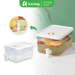 U-Living Dispenser Air Kulkas 5L Wadah Minuman Dingin Panas Ketel Jug Kulkas Pendingin Jus Buah Dengan Keran Tutup TB002-WT