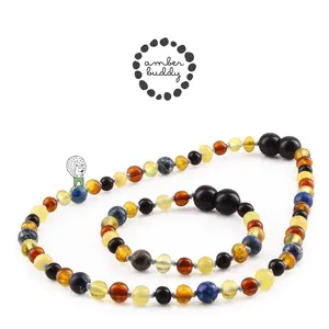Amber Buddy | LE555 Kalung & Gelang Bayi Baltic Amber kombinasi Deep Blue Imperial Jasper. 32cm & 14cm