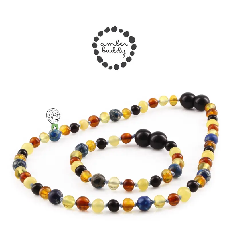 Amber Buddy - LE555 Kalung Bayi Amber dengan Deep Blue Imperial Jasper. LE555 0
