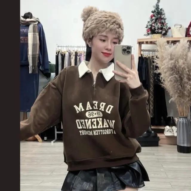 Áo nỉ nữ kéo khoá phối cổ bẻ hàng QC Women Top  Hoodie
