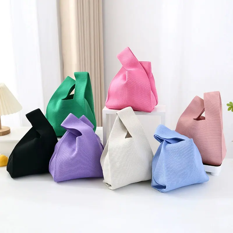 Solid Color Hand-Holding Gift Bag Candy Gift Bag Simple Knitted Bag Ins Bag Handbag All-Matching Woven Bag