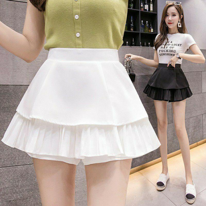Chân váy 2 tầng xếp ly dưới thời trang nữ ngắn dáng xòe