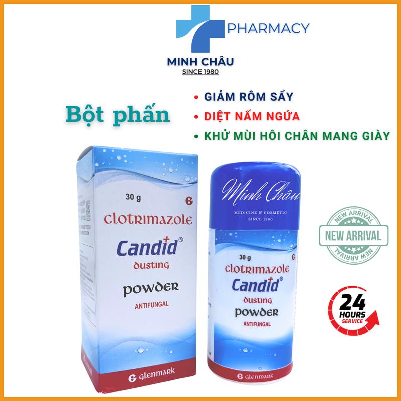 Bột Candid dusting powder 30g, rôm sẩy, nấm ngứa, khử mùi hôi chân.