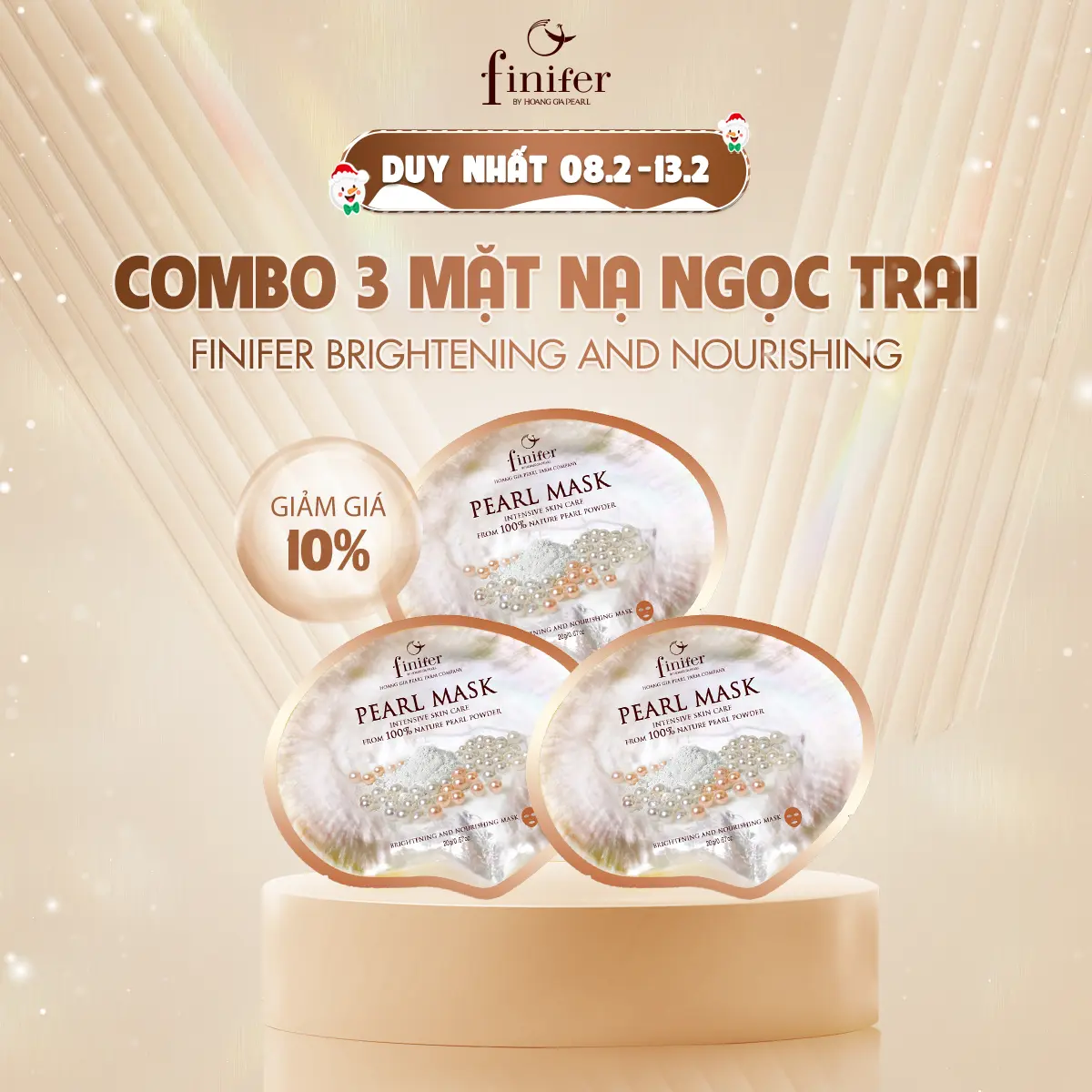 [COMBO 3] Mặt nạ Ngọc trai Finifer Brightening and Nourishing Collagen - Cấp ẩm, dưỡng da