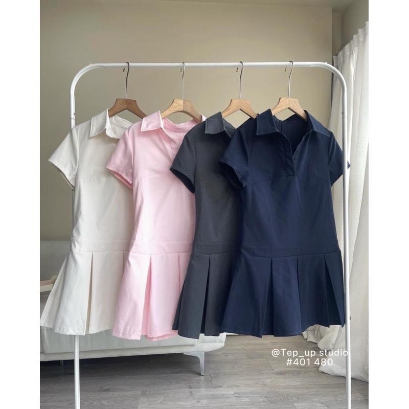 Váy Polo Kaki hai da Tay Cộc Form Xoè Xếp Li tặng kèm quần trong siêu xinh