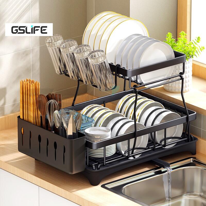 GSlife Kệ Úp Bát Đĩat Có Rãnh Thoát Nước 2 tầng Kệ để bát đũa thông minh kệ chén đa năng cao cấp Kitchen Nhà Bếp