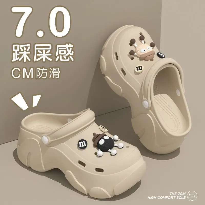 2025 Small Outdoor Hole Shoes Female Summer New Thick Bottom Increased Anti-Slip Eva Seaside Beach Shoes