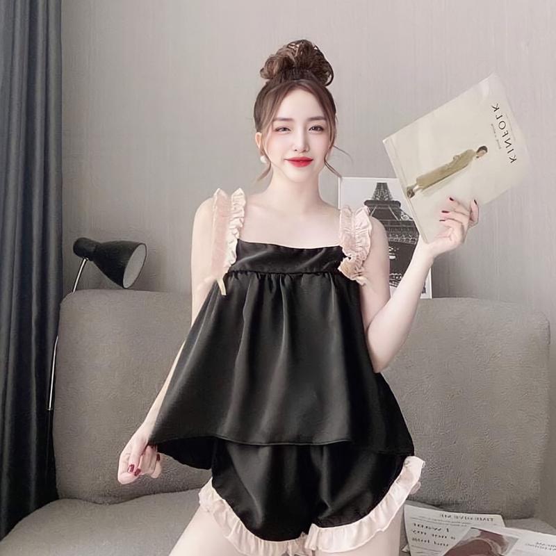 Đồ ngủ nữ bộ áo quần ngủ hai dây chất liệu satin Lụa