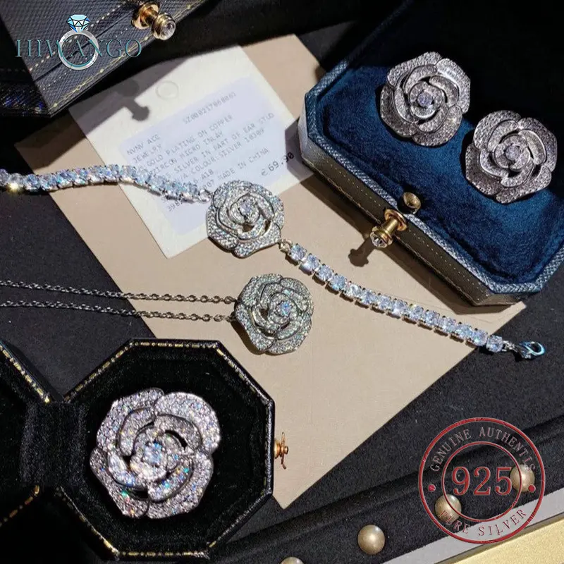 HIWANGO 925 Anting Kalung Liontin Perak Cincin Gaya Mawar