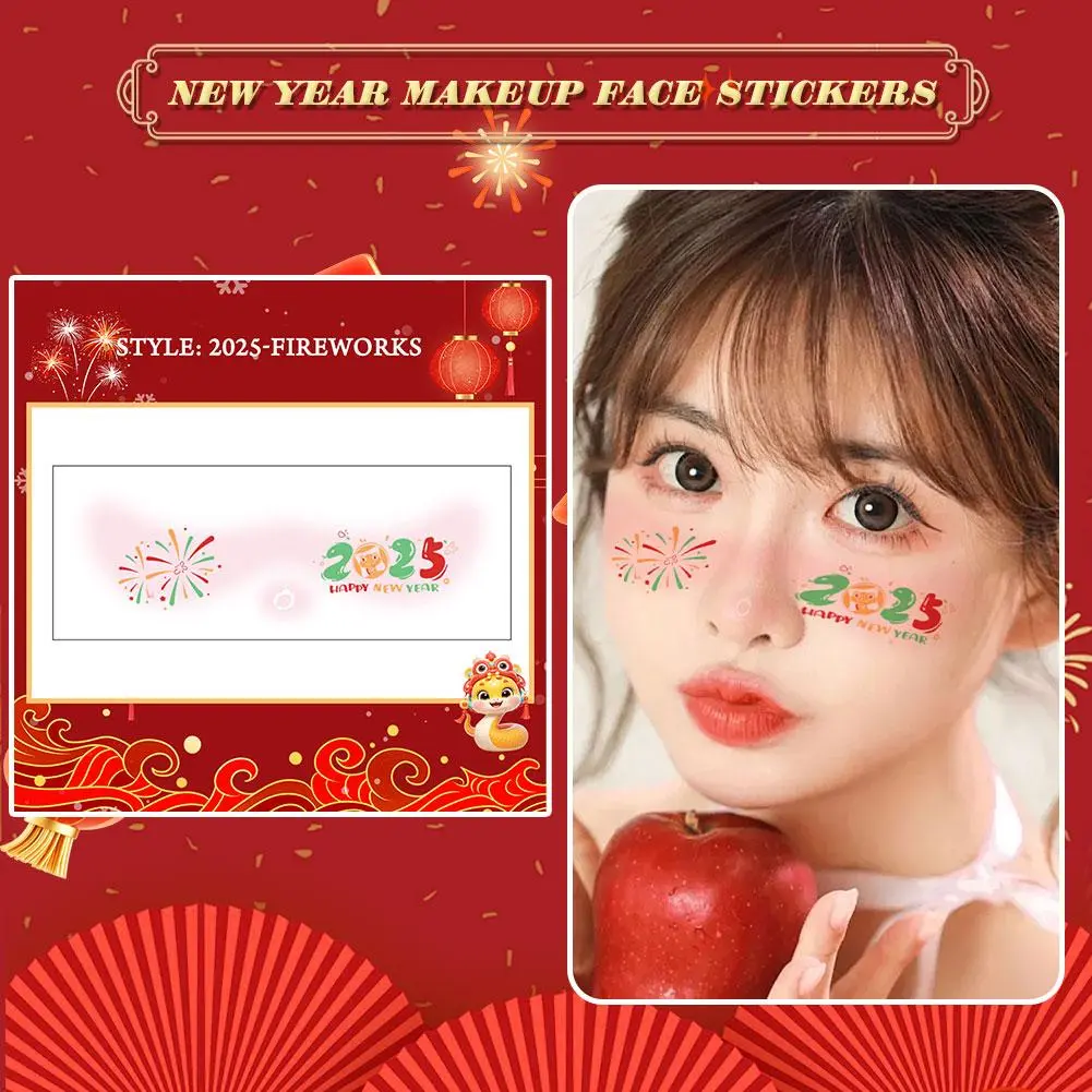 Cute Makeup Face Stickers2025 Happy New Year Fireworks Series Face Tattoo Sticker Temporary Tattoo Sticker