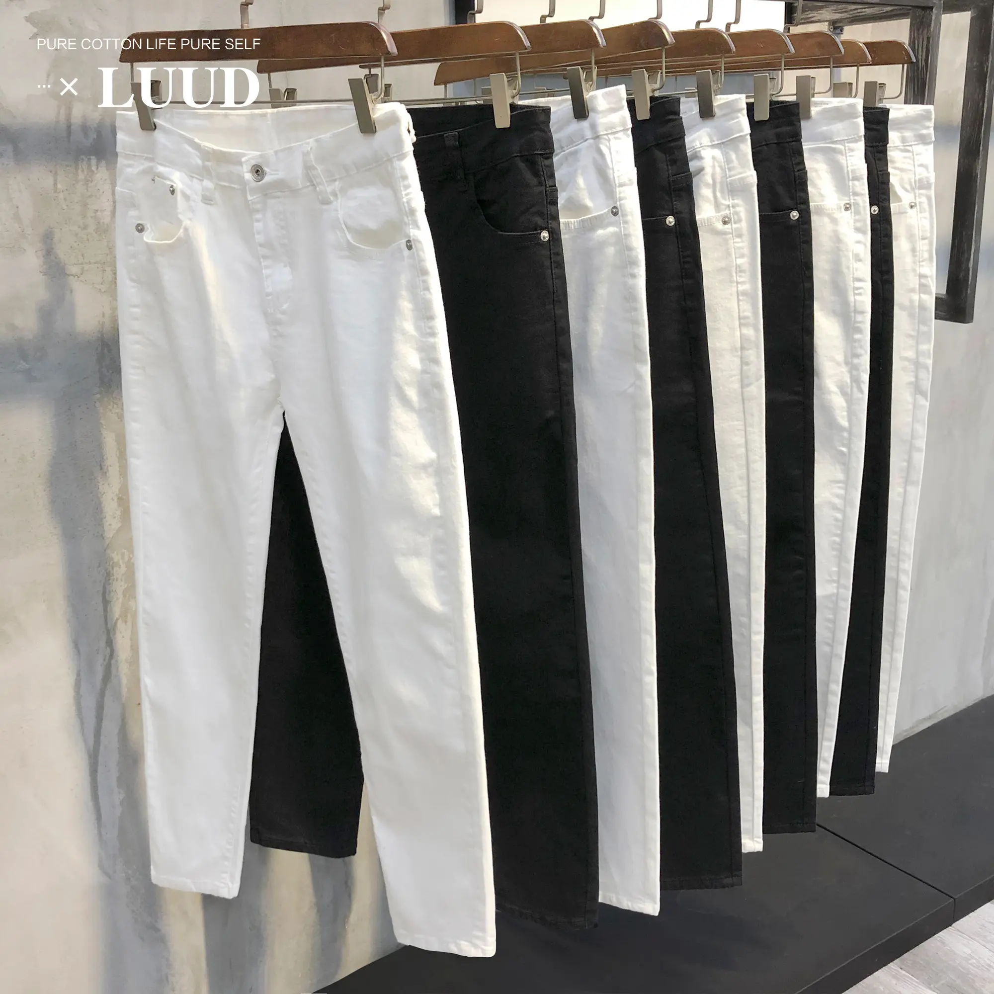Quần jean nam trắng đen hàn quốc - jean dày co giãn tốt