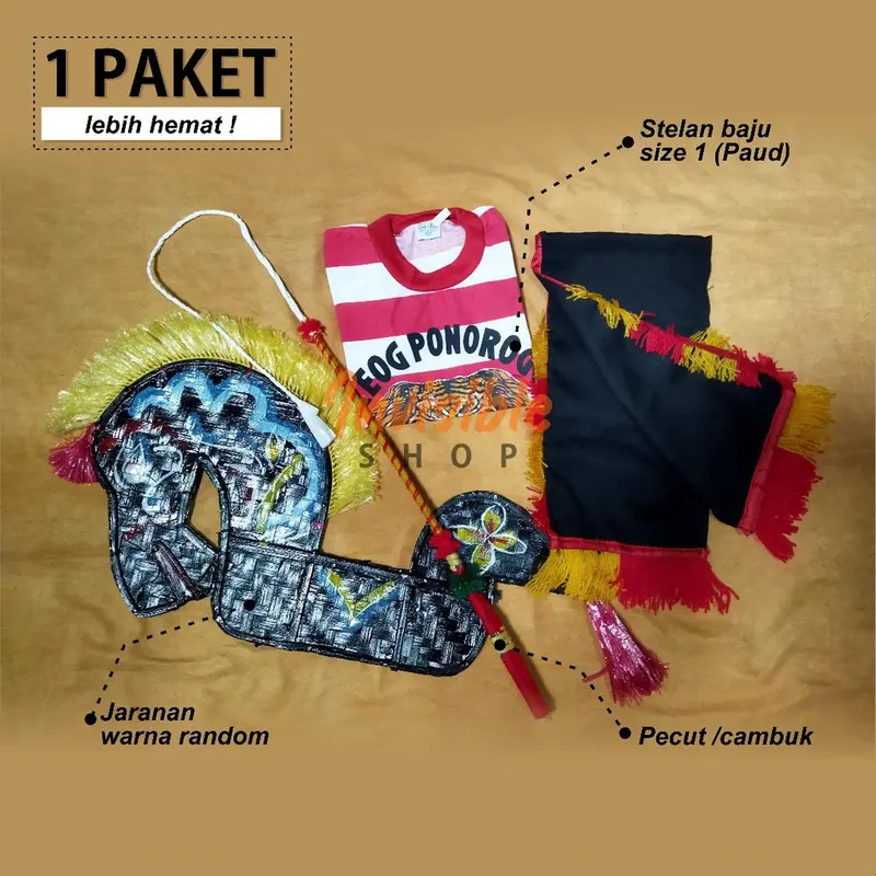[ BELI 1 DAPAT 3 ] Mainan Anak Full Set Jaranan Kuda Lumping Anak + Pecut Cambuk + Stelan Baju Reog Paud-SD 0