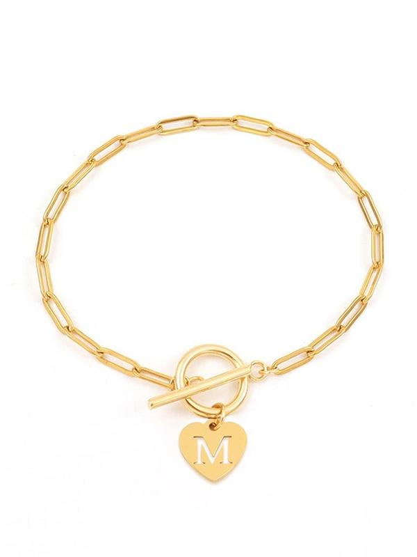 Heart & Letter Design Bracelet, Fashionable Stainless Steel Jewelry for Women & Girls, Trendy All-match & Exquisite Jewelry for Birthday Gift 2