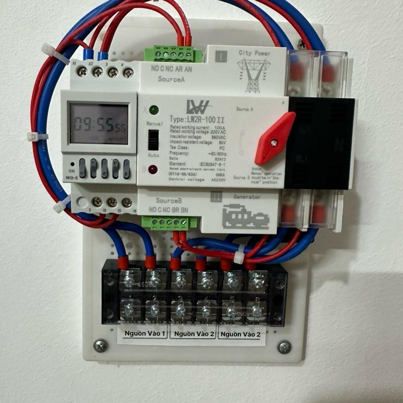 đảo nguồn ATS 2 công tơ tự động 15 ngày 1 lần loại đảo nhanh không gây mất điện dây dẫn 6mm ép cos đồng( 220-100A)