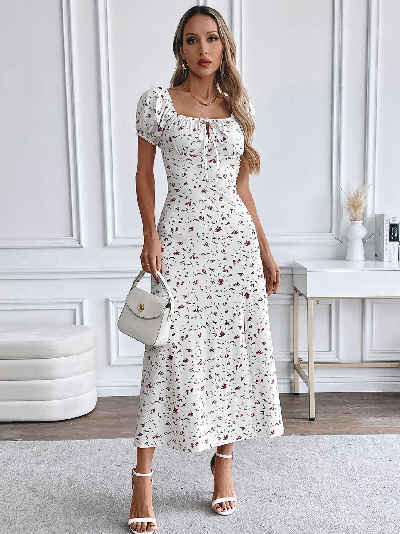 Women's Ditsy Floral Print Dress, Fashion Casual Dress for Daily Holiday Vacation Wear, Ladies Dress for Summer