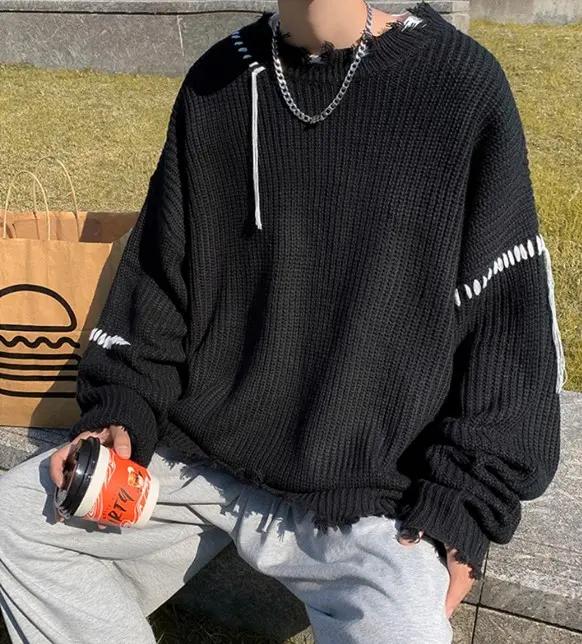 Áo sweater nam len đan thời trang unisex hàn quốc Áo len nam rách viền cá tính phong cách ulzzang đi chơi đi học học sinh, mặc nhóm 1
