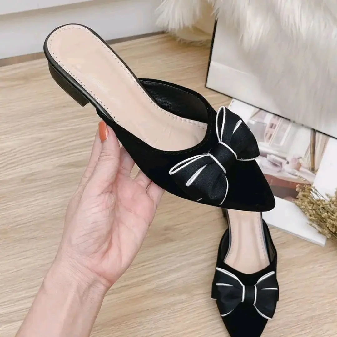 Sục nữ mũi nhọn cổ Tim nơ H1 ( NÊN TĂNG SIZE ) Dép Nữ GiàY Shoes DéP Cao Su Nhung