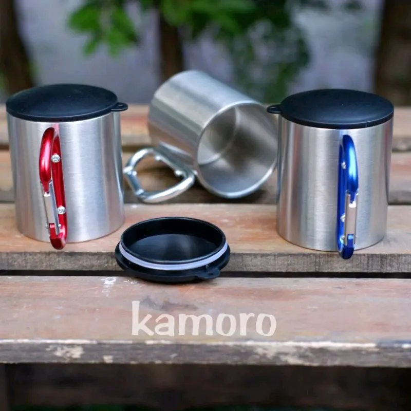 Gelas Carabiner Tutup - Cangkir Mug 220ml Stainless Steel 1