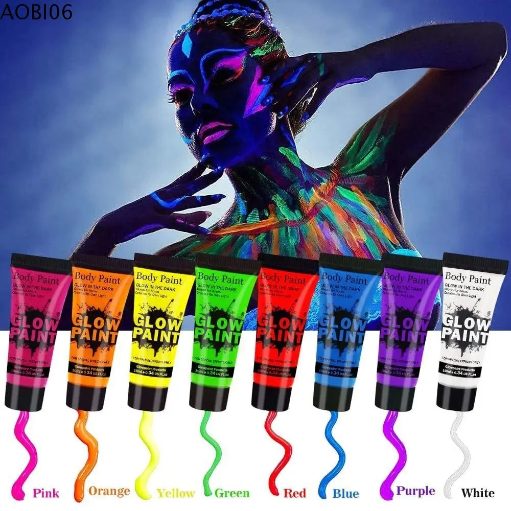 ใบหน้าเรืองแสงเรืองแสง, แต่งหน้า SFX, 10ml, สีเรืองแสง, เหมาะสำหรับเทศกาล, ภาพวาดศิลปะบนเรือนร่าง, สำหรับเด็ก, เรืองแสง UV, นีออน, คอสเพลย์, เม็ดสี, เหมาะสำหรับปาร์ตี้เครื่องแต่งกาย