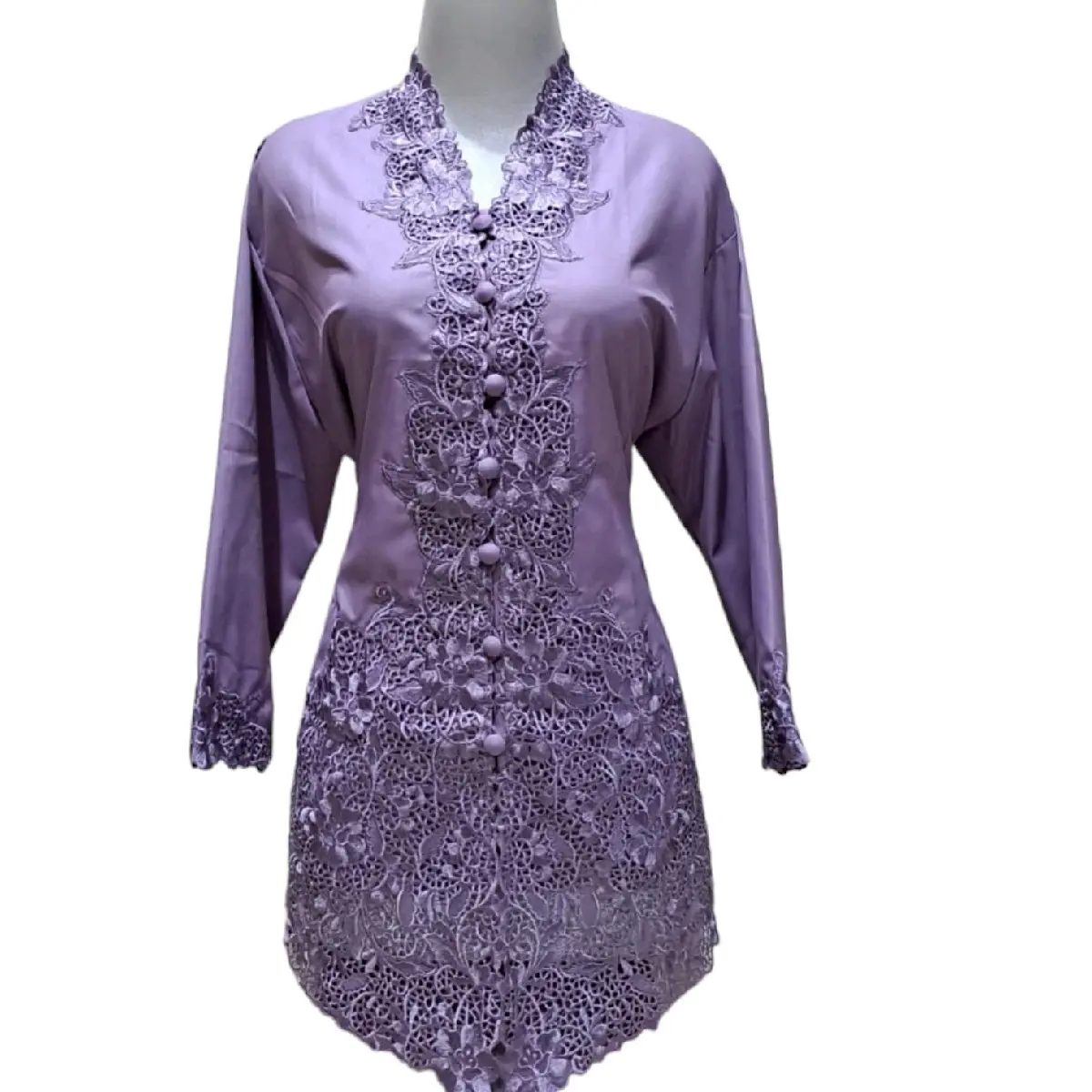 Atasan Kebaya Encim Bordir Senada Lengan 7/8 Katun Toyobo Polos