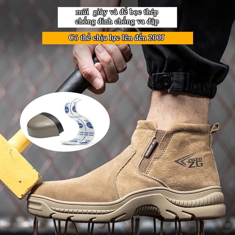 Giày bảo hộ ZG không dây chống đinh chống dập ngón và chống trơn trượt da bò cổ cao hàng chính hãng kèm lót khử mùi giay bao ho