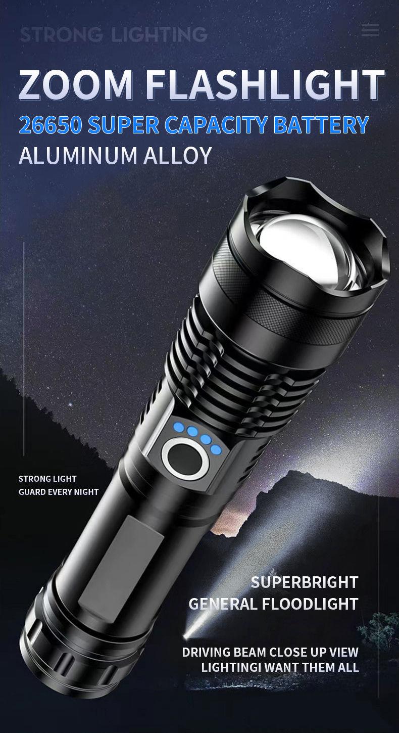 Product Introduction of Lampu Suluh LED, 100000 lumen, Sangat Terang dan Berkuasa, Lampu Suluh, USB-C Boleh Dicas Semula, Kalis Air, Kalis Air, Obor Kuasa Lighting Portable 50