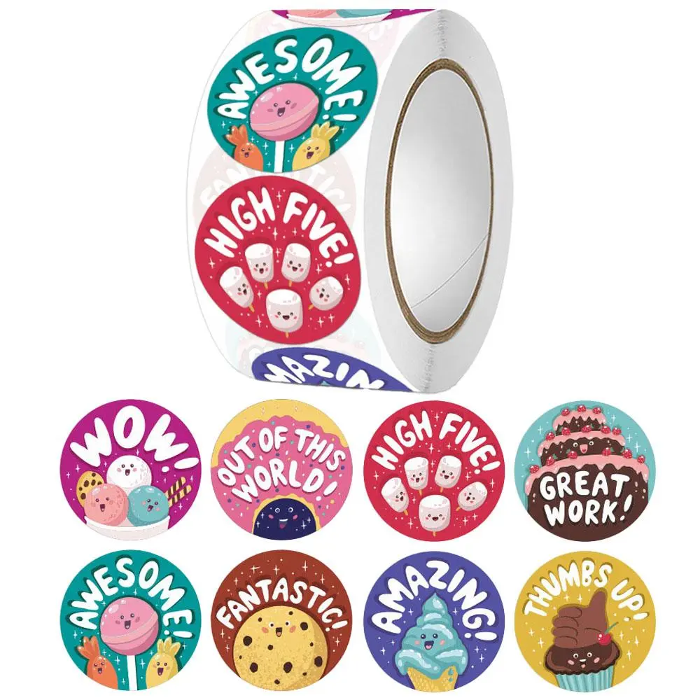 Cartoon Dessert Rewards Pattern Sticker, Round Self Adhesive Decor Paper, Decor Sticker for Gift Greeting Card Water Bottle Laptop Phone