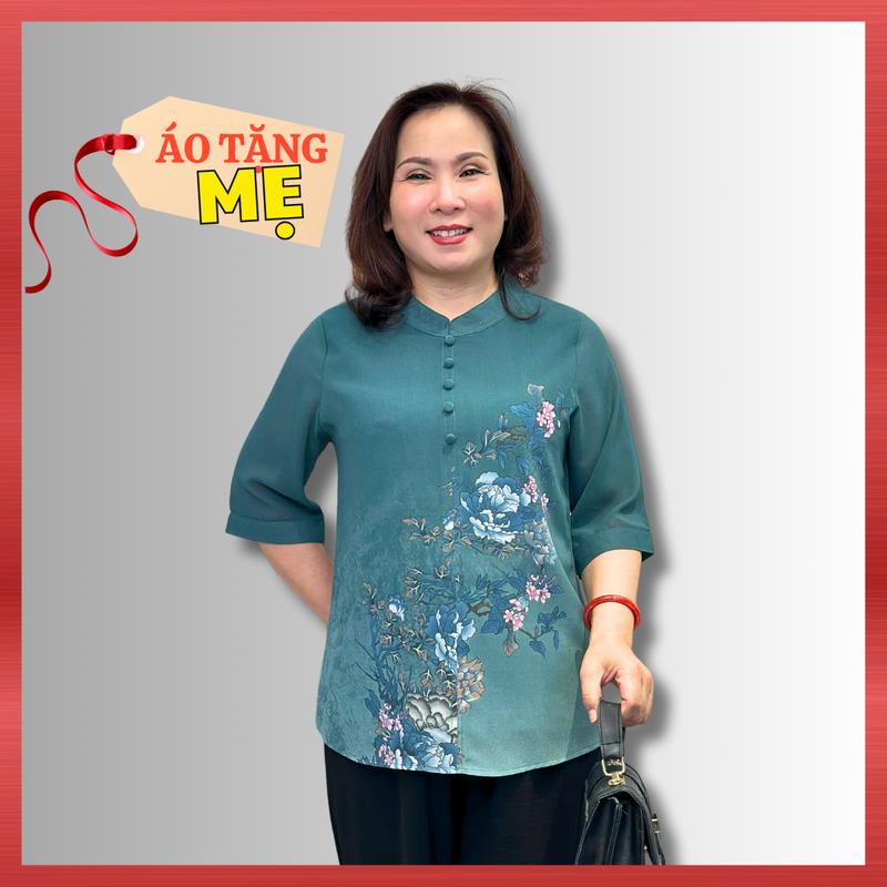 Áo Trung Niên Nữ A356, Mẫu Áo Sơ Mi Kiểu Cho Mẹ U50 Cổ Trụ Chất Voan Tay Lỡ Phối Nút Sang Trọng, Top Thời Trang Women Shirt NP Clothing