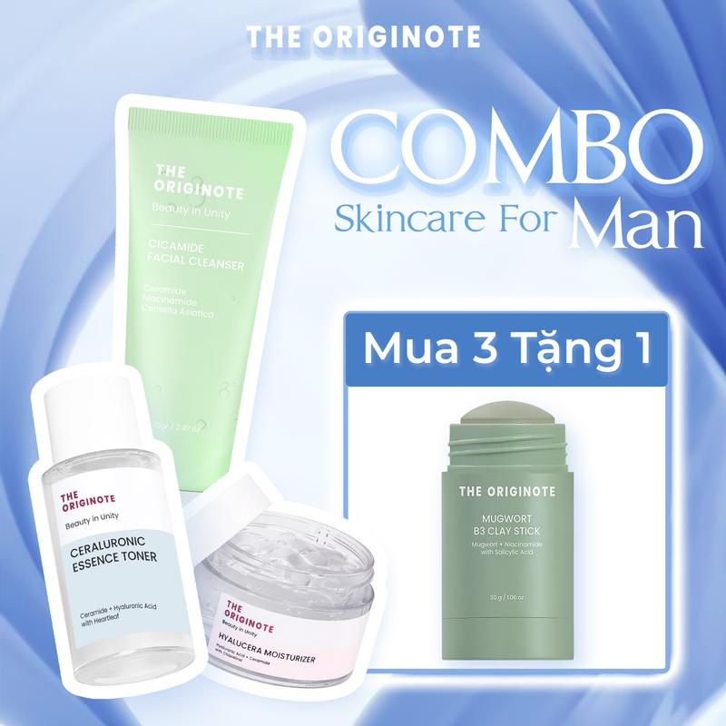 (Chỉ có trong livestream) Combo chăm sóc da hằng ngày cho NAM 4in1 hỗ trợ giảm tiết d.ầ.u, cải thiện m.ụ.n: Sữa rửa mặt, toner, gel dưỡng ẩm + TẶNG Thanh lăn đất sét