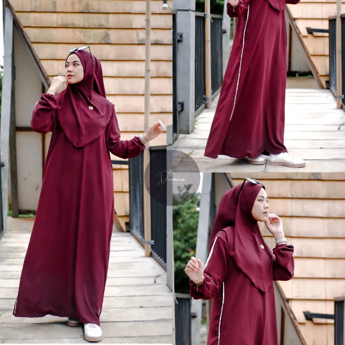 DRES ABAYA AZNIA SET KERUDUNG model baruSetrip Putih Airflow Gamis Muslim Tangan