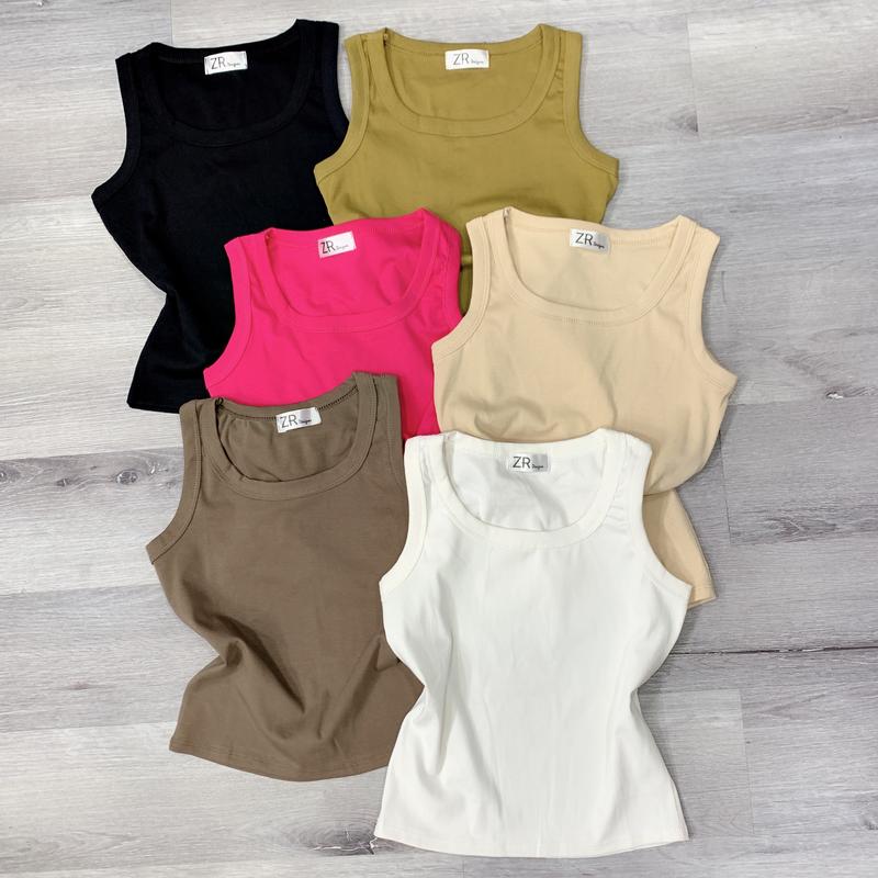 nhatran - Áo thun ba lỗ nữ phom ôm dài 47cm phom trơn cổ vuông Top Women ZR Voan