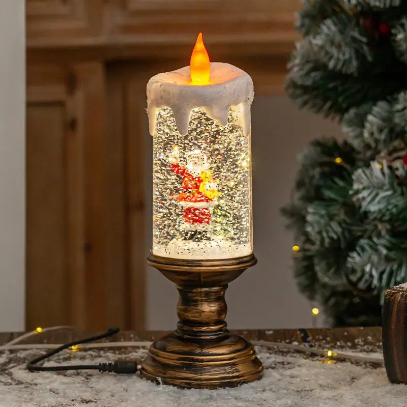 Candles Design LED Candle Light, 1 Count Battery Powered Flickering Flameless Candle Light, Glittering Spinning Candle Light for Christmas Decorations, the Range LED Candle 4