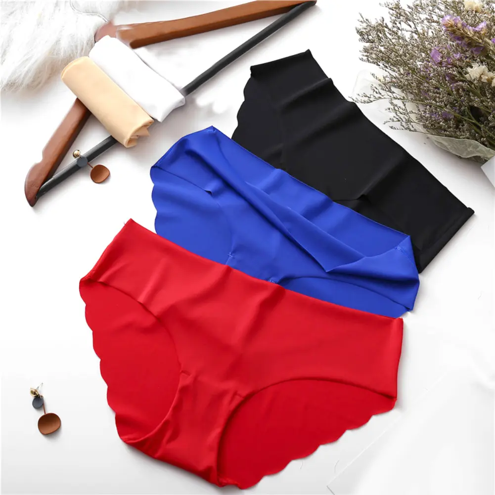 [LOY] 3Pcs Women Sexy Solid Color Low Waist Seamless Silk Briefs Elastic Underpants