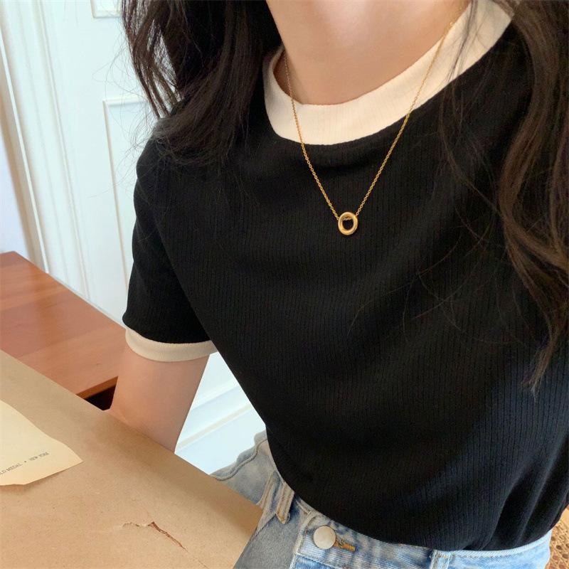 Áo Sơ Mi Cơ Sở Thường Ngày Áo Thun Nữ Tay Ngắn Dáng Ôm, Phong Cách Hàn Quốc, Hàng Mới Về Mùa Hè 2024, Cổ Tròn Học Sinh, Xu Hướng Thời Trang Nữ 2