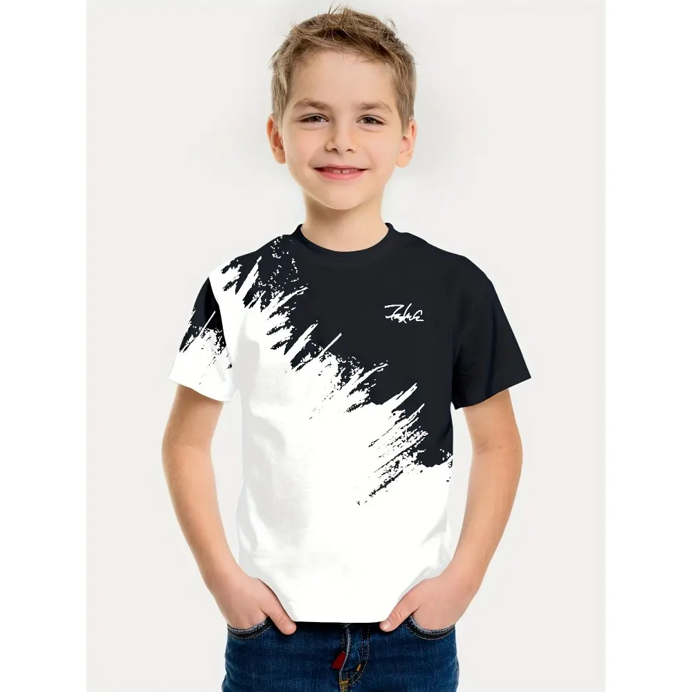 3D Print Boys Casual Colorblock Short Sleeve T-shirts - Comfortable & Stylish Tops For Summer - Ideal Gift For Outdoor Daily Wear