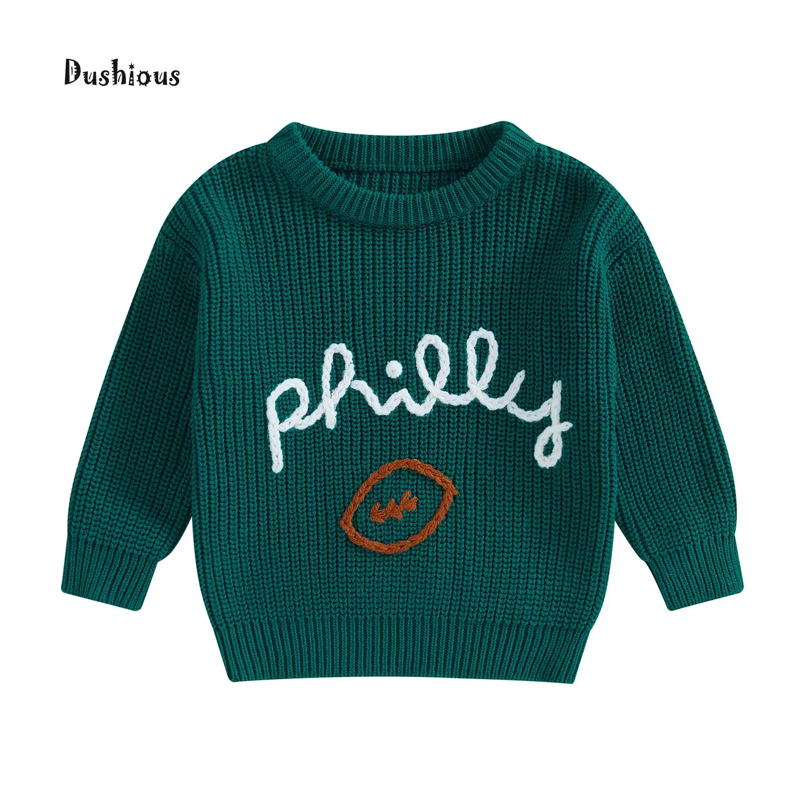 Baby Boys Pullover Sweater Rugby Letter Embroidery Round Neck Knitwear