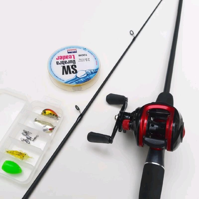 combo  bộ  cần câu lure sói đen kèm máy ngang và hộp mồi. tặng 1 gói tạo dẻo 100g khi mua bộ cần