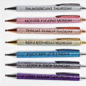 Funny Glitter Design Ballpoint Pen, 7 Counts/set Black Ink 1.0mm Gift Pen, Desk Office Accessories, Office Supplies, Glitter Gel Pens, Teacher Gifts