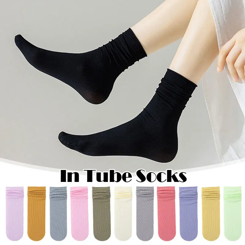 1 Pair Women Cute Breathable Ice Silk Socks Solid Color Casual Fashion Thin Socks