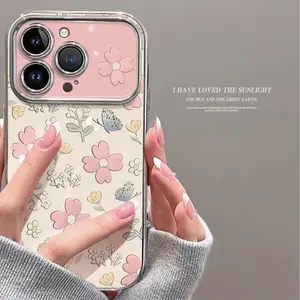 Casing HP Untuk iPhone 17 16 11 12 13 14 15 pro xs XR 14 plus 15 pro max 7 8 6 7+ 8+ 6+ Xs Max Casing Bunga Pink 02587