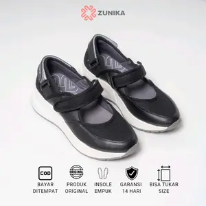 Zunika Yumna Black Sepatu Slip On Wanita Cewek Perempuan Premium Korea Korean Style Velcro Strap Original Shoes Sneakers
