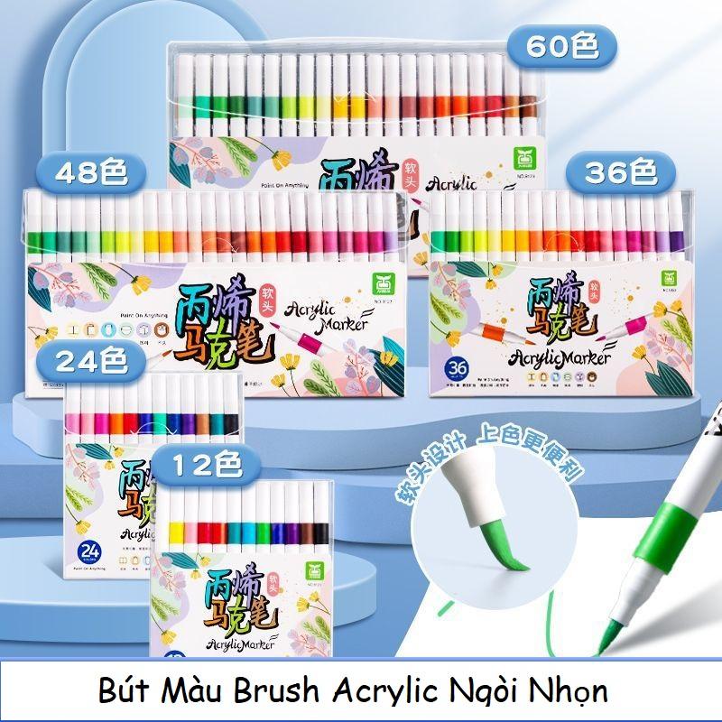 Ngòi Nhọn Bút màu Acrylic Marker Đầu Cọ Brush Viết Được Trên Nhiều Vật Liệu Không Lem Giấy Bền Màu Chồng Màu Được