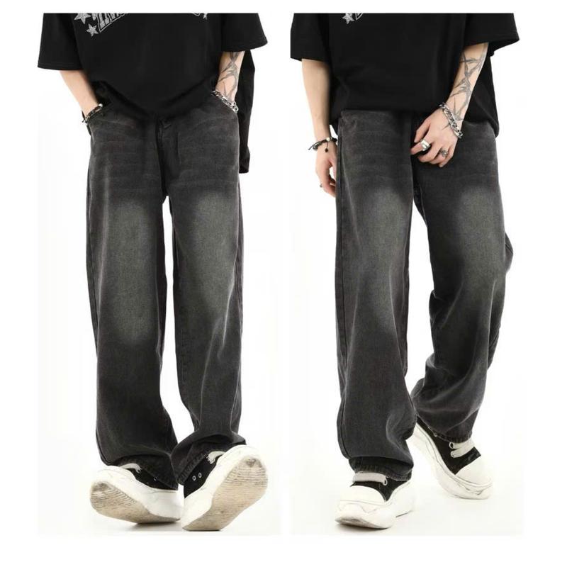 MENBACK - Quần jean nam dáng ống suông đứng baggy màu xanh retro chất vải dày dặn jean bò mềm Menswear Pants có túi