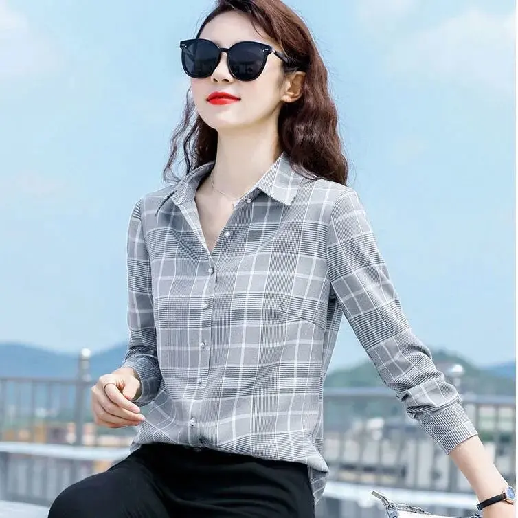 Áo Sơ Mi Kẻ Sọc, Hàng Mới Về, Quần Áo Mùa Thu Nữ Dài Tay, Thời Trang, Thanh Lịch, Dáng Ôm, Phong Cách Hàn Quốc, Dáng Rộng Vừa Vặn, Áo Áo Cánh Nữ, Phong Cách Phương Tây 1