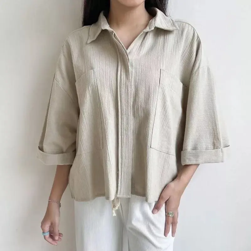 Kemeja Linen Wanita / Atasan Wanita Korean Style / COZIE TOP KEMEJA LINEN /   Blouse Korea Polos 120 Baju Crinkle Kancing Panjang Flowy Mewah 7